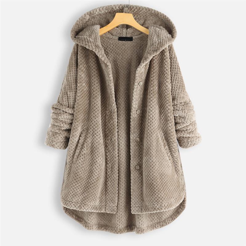 Plus Size Women Hooded Coats Long Sleeve Single Breasted Midi Length Coat Loose Casual Elegant Thick Jackets Hoodies Office Lady
