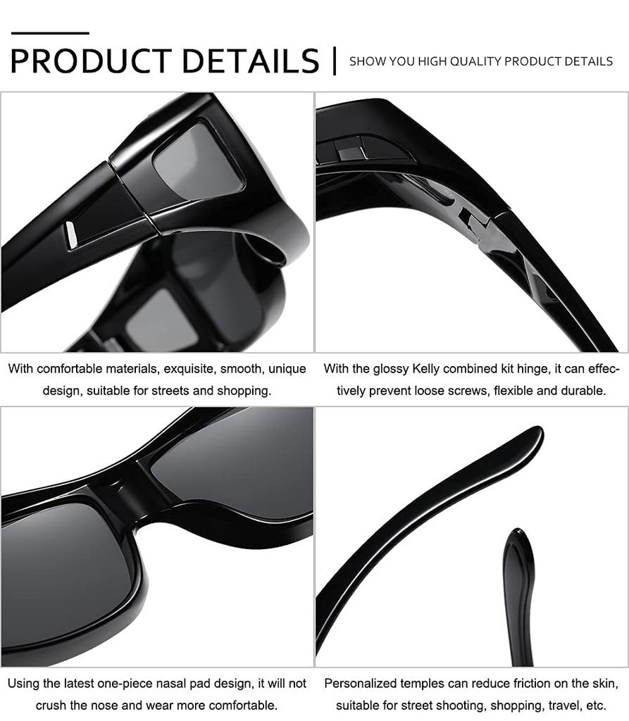 SHEEN KELLY Polarized Square Fit Overglasses Sunglasses with Side Shield Wraparound Driving Protection Shades Lenses,