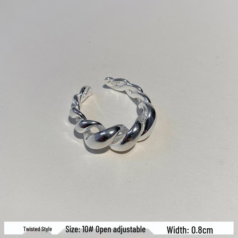 Retro Geometric Stripe Croissant Ring: Adjustable Open-Style Twist Index Finger Ring for Women