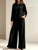 2026 spring and summer new cross-border women's clothing round neck long sleeve high waist wide leg pants fashion casual suit