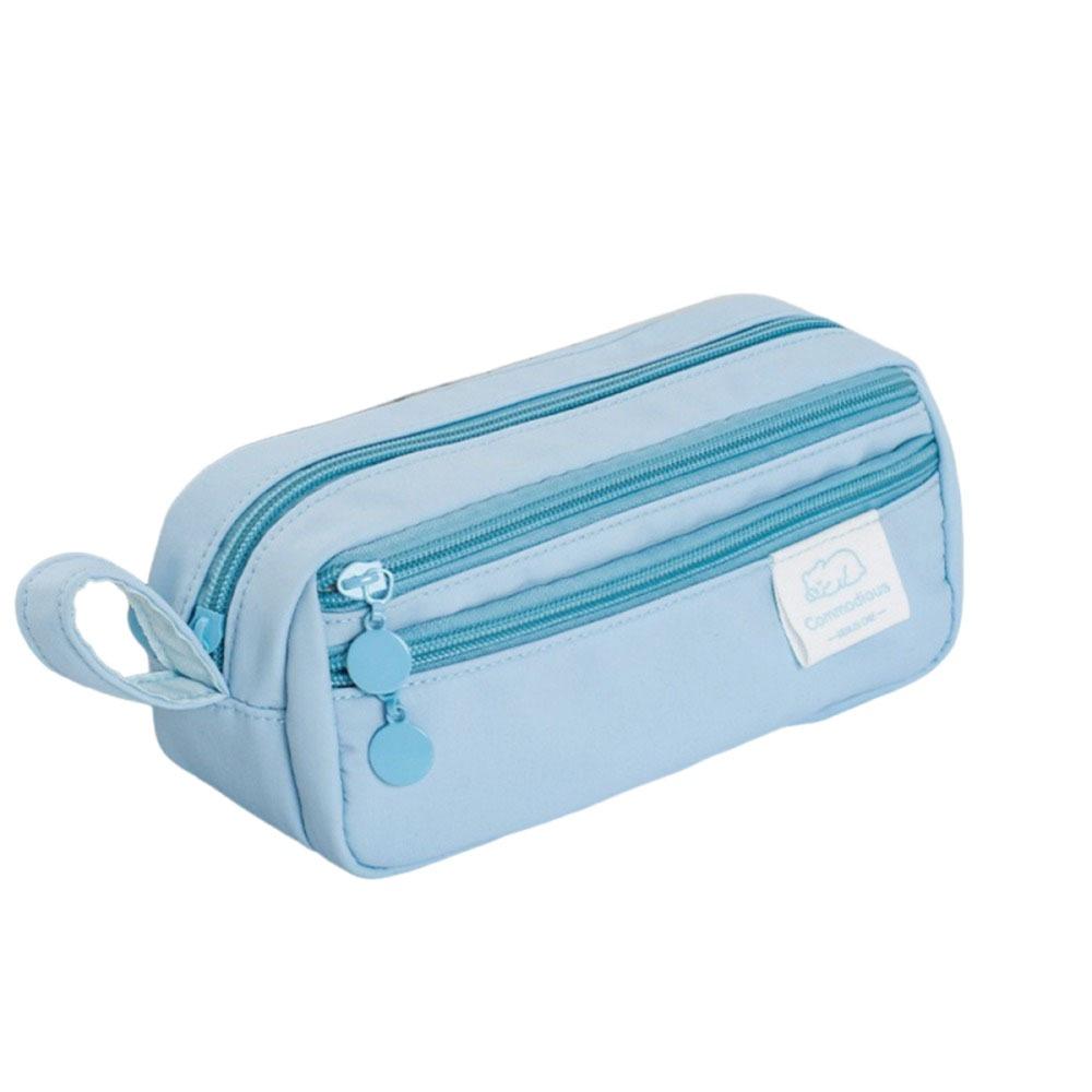 

Large Capacity Stationery Pen Bag Three Layer Pencil Storage Bag Pencil Case Girls Boys синій