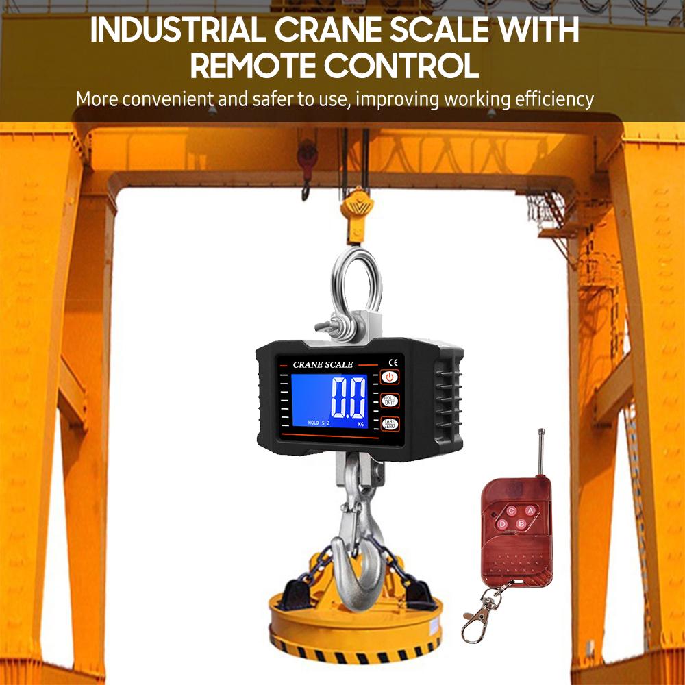 Digital Hanging Scale with Remote Control 1000kg/ 2204lbs Portable Hvy Duty Crane Scale LCD Backlight Industrial Hook Scales Unit Change/ Data Hold/ T
