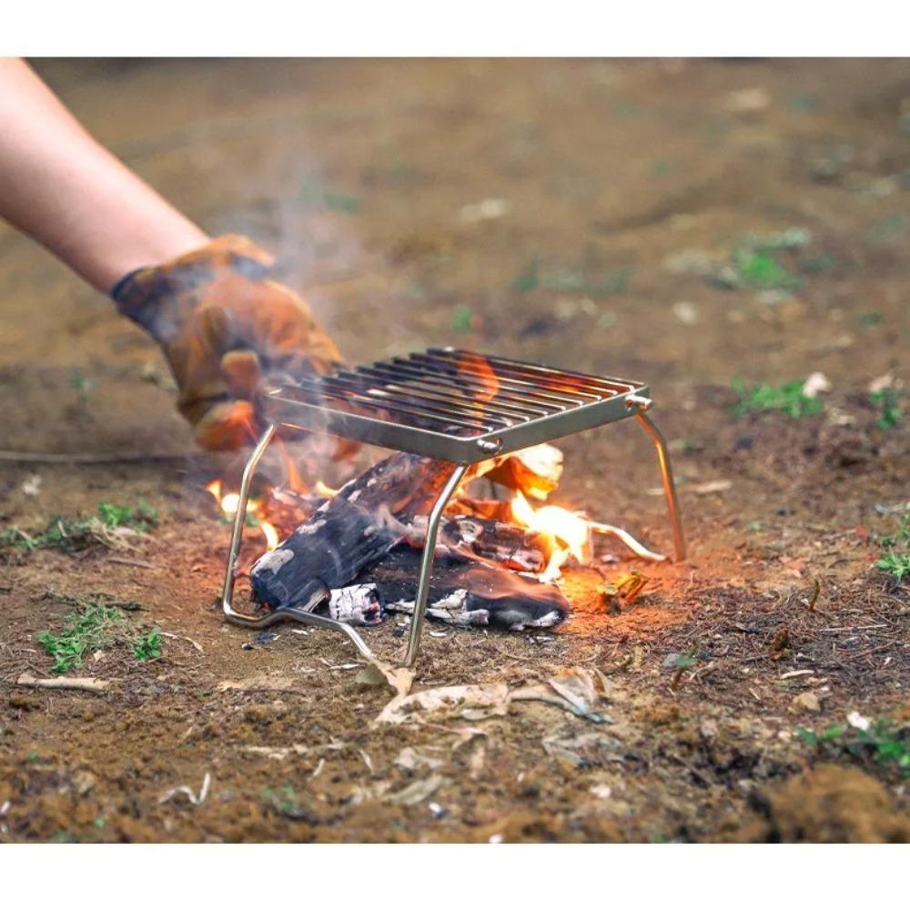 Outdoor Stainless Steel Stove Holder Camping Portable Folding Mini Barbecue Rack Pot Holder Baking Tray Holder