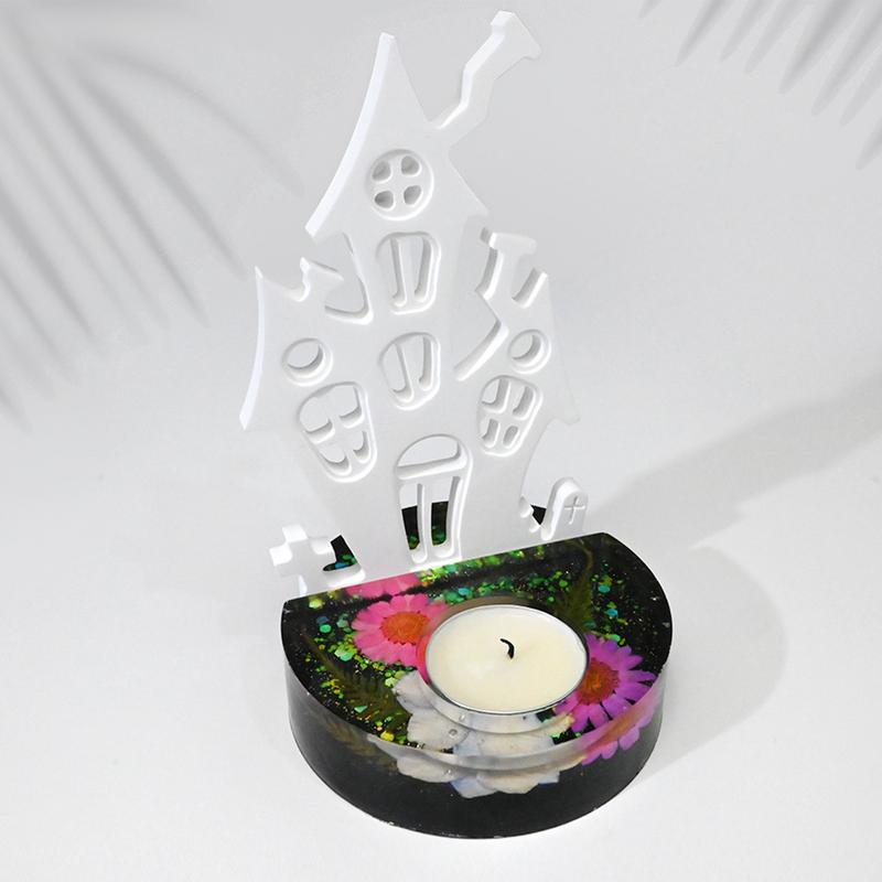 Christmas Series Candle Holder Silicone Mold House Candlestick Ornament Resin Mould 3D Gypsum Crafts Home Decor