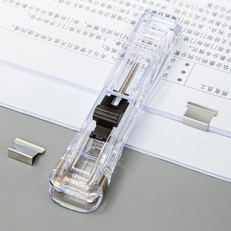 Staple Metal Clip Push Hand Paper Clipper With Refill Fixing Organizing Stapler Reusable Push Clamp For Document File Stationery