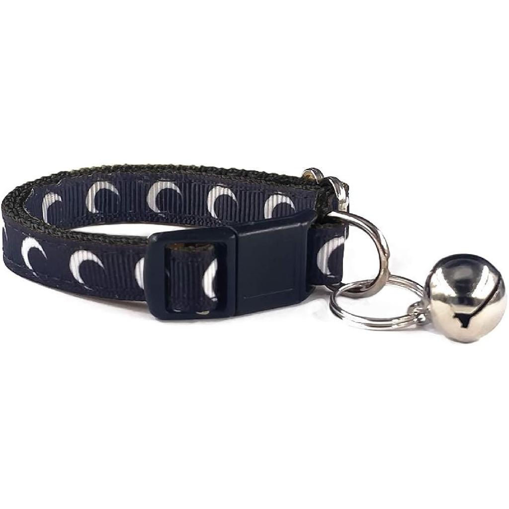 Waag Crescent Moon Galaxy Space Cat Collar - Multiple Designs, Safety Breakaway Collar (Black Webbing, XXS 6.5"-10" Neck)