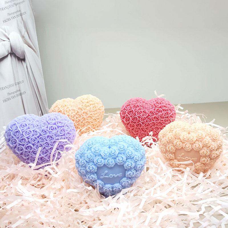 3D Rose Heart Shaped Candle Silicone Mold DIY Handcrafted Love Valentine's Day Decor Scented Candle Plaster Mould Wedding Gifts