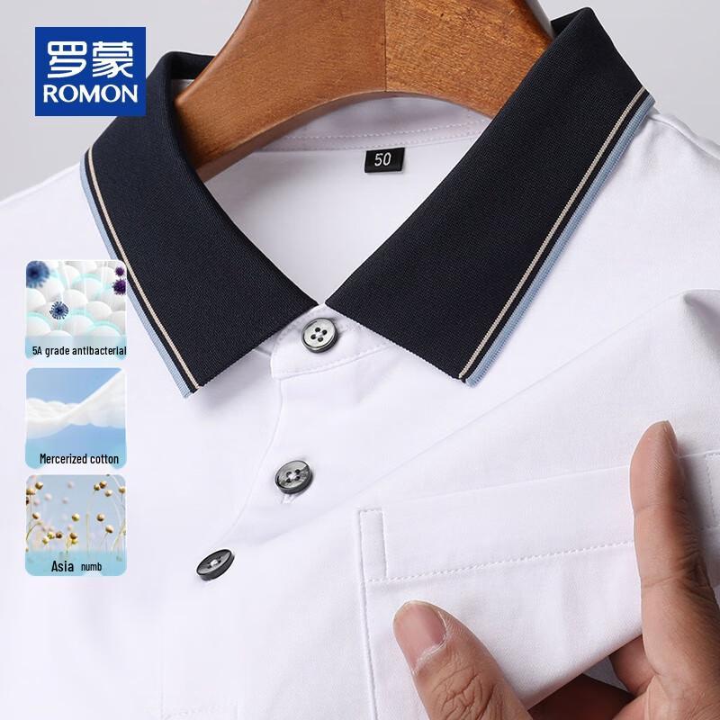 Romon Men s Short Sleeve Polo Shirt with Antibacterial Mercerized Cotton Linen 56/3XL