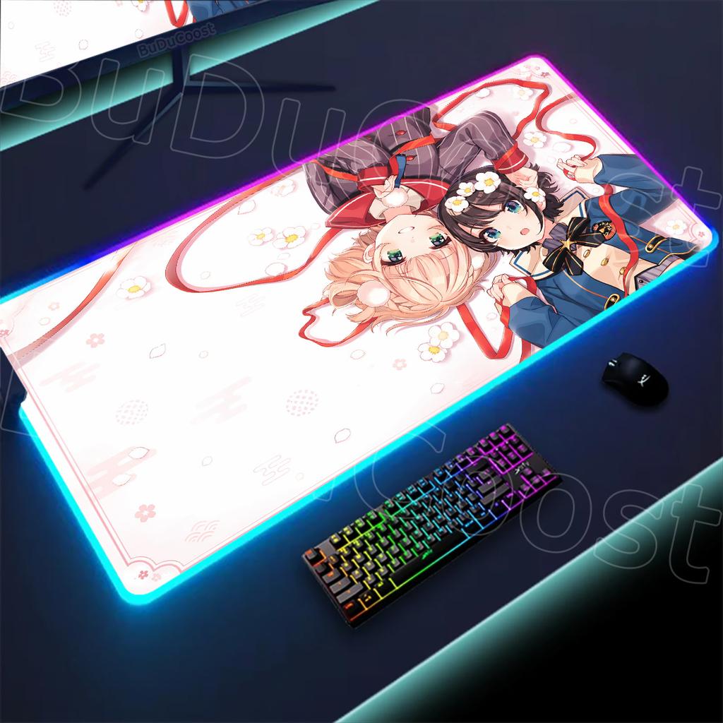 LED Table Pads Backlit Kawaii Girl Shigure Ui Popular Songs Shukusei Loli Kami Requiem Shigure RGB Mouse Pad Aesthetic Desk Mats