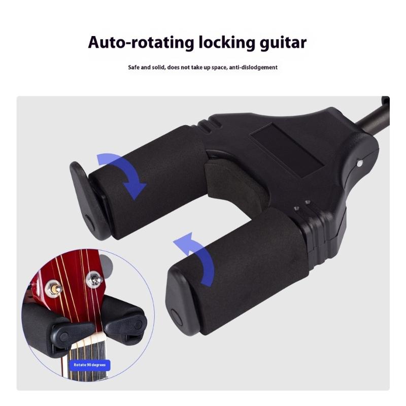 Automatic Lock Wall Hanger Guitar Violin Holder Easy Installation Space Efficient Organizer Plastic and Metal Texture