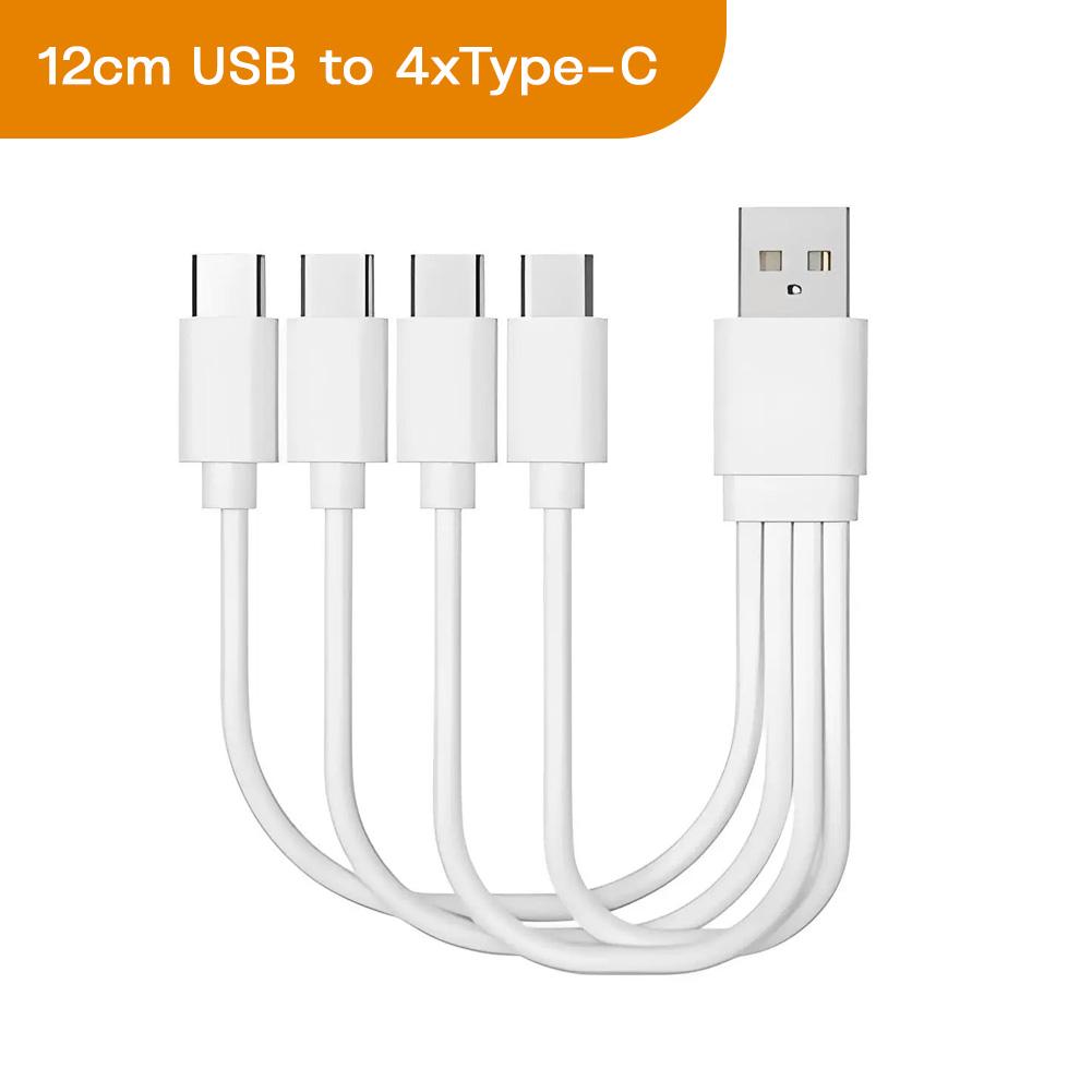 12cm/20cm Short 4 In 1 Multi USB Charging Cable 4 Ports Type-C Splitter Cord 5V 2A For Cellphones Smartphone Tablet