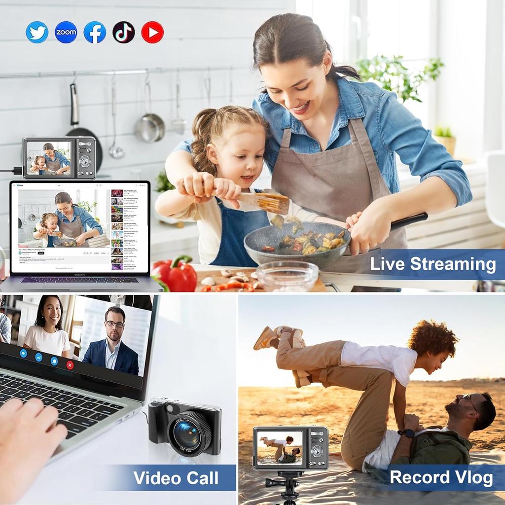 4K Digital Camera,Autofocus 48MP Vlogging Camera for Photography YouTube Compact Camera with Flash,18X Digital Zoom, Anti Shake, Macro Photography,