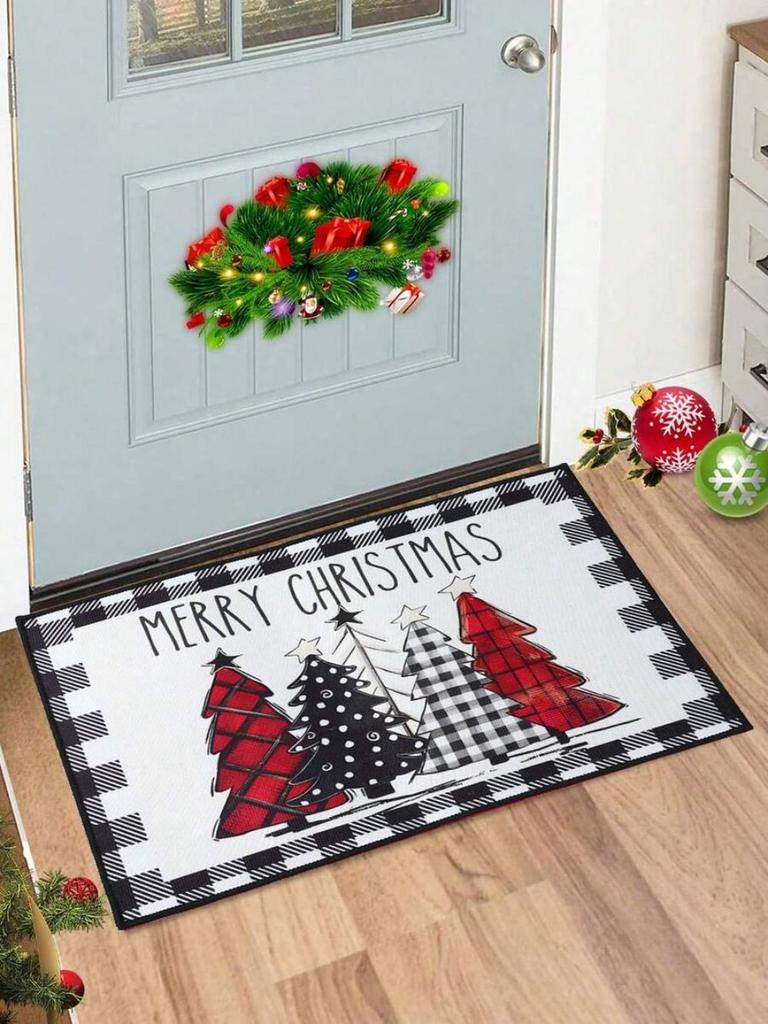 VIKAMA Christmas Crystal Velvet Floor Mat Washable Entry Welcome Door Mat Kitchen Living Room Carpet Home Christmas Decoration