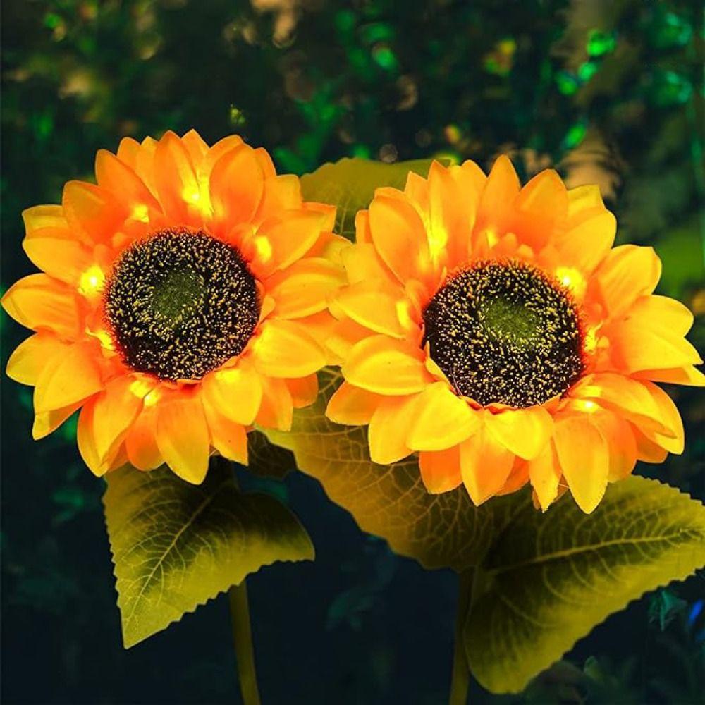 Artificial Night Lights 1/3 Head Landscape Lamp Home Decoration LED Solar Sunflower Lights  Garden