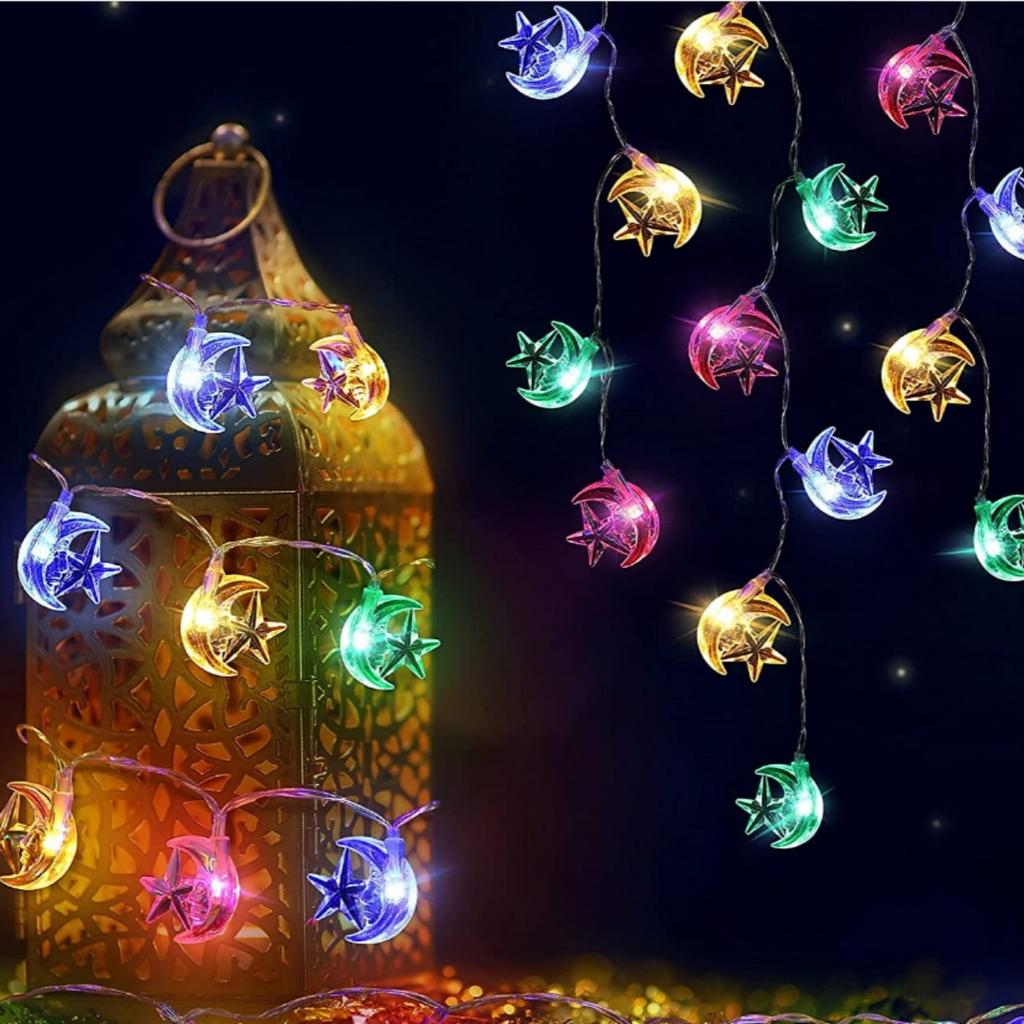 Moon Stars Ramadan String Light Battery Powered Decorative Hanging Lamp For Bedroom Home Garden Living Room Ramadan Decor