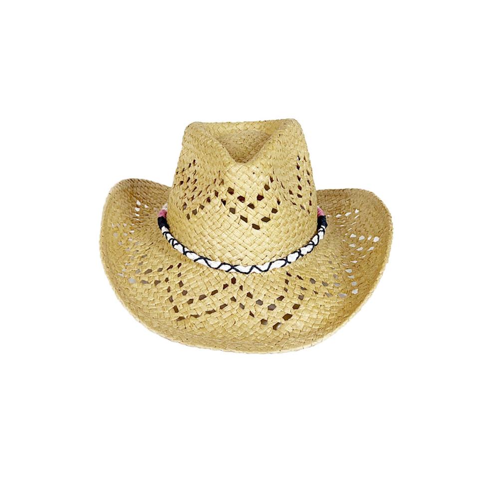 (One Size, Khaki) Straw Cowgirl Hats for Women Men Classic Western Hats Beach Sun Hats with Rope Decoration