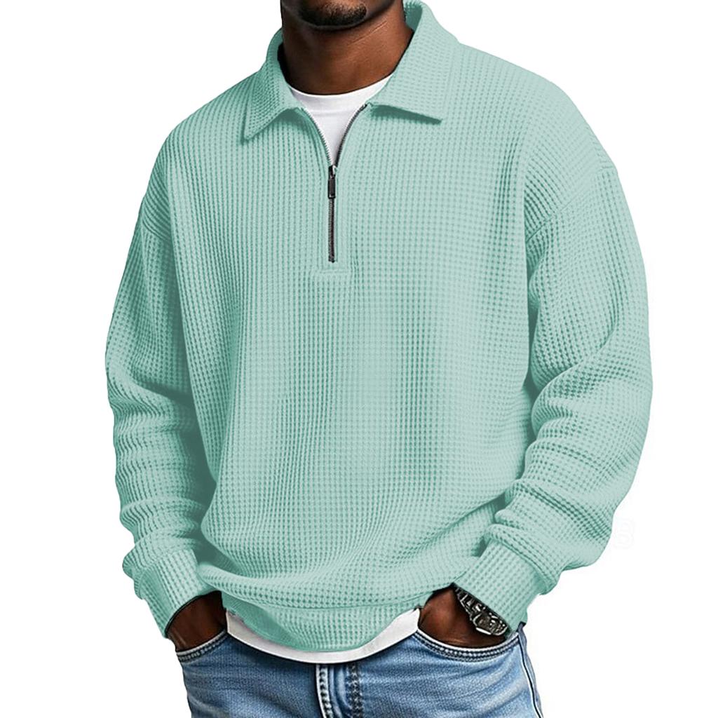 Men’s Knit Pullover Long Sleeve Quarter Zip Collar Casual Loose Fit Top Comfortable Lightweight Shirt