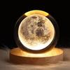 3D Art Nebula Laser Carving Solar System Moon Planet Nights Lamp LED Glowing Crystal Glass Globe Ball Wood Base Night Light