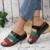 Women's Plus Size New Summer European American Style Color Blocking Wedge Heel Open Toe Slide on Beach Sandals