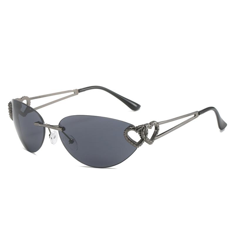 

Fashionable Y2K Vintage Punk Rimless Double Heart Sunglasses ladies For Men Trendy Cat Eye Sun Glasses Fashion Luxury Designer Shades As the picture