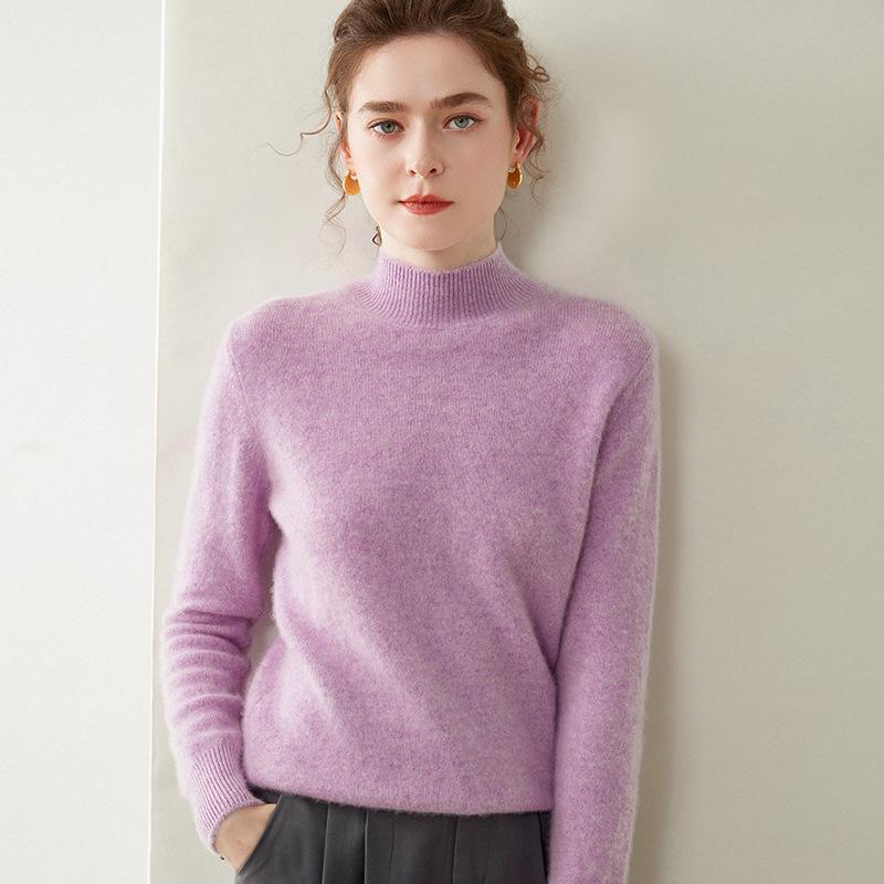 Women's Cashmere Half-High Collar Sweater: Autumn/Winter, Thick, Simple, Loose, Slimming Knitwear