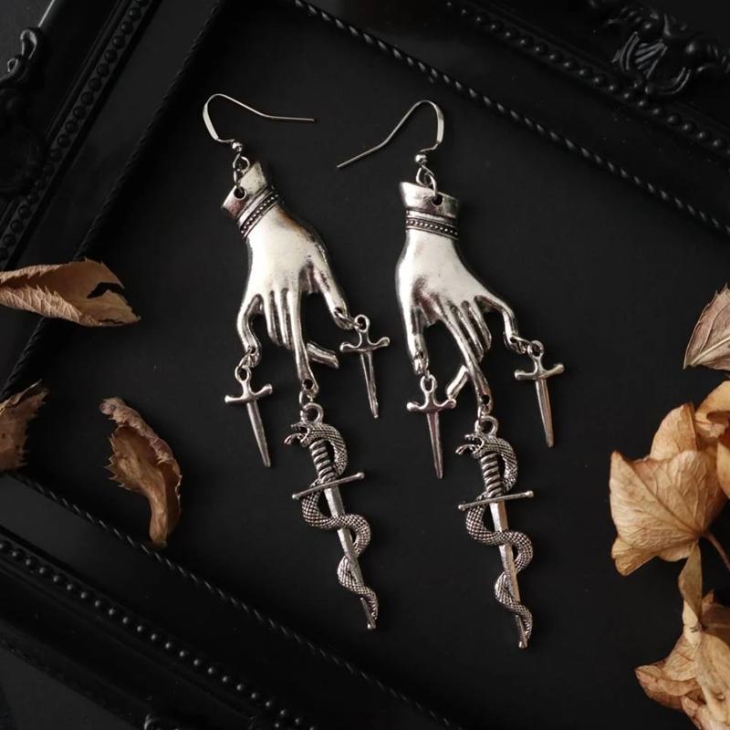 Gothic Hand Sword Snake Dangle Earrings, Snake Sword Dangle Earrings, Gothic, Vikings, Witchy, Medieval, Viking, Boho серебряный