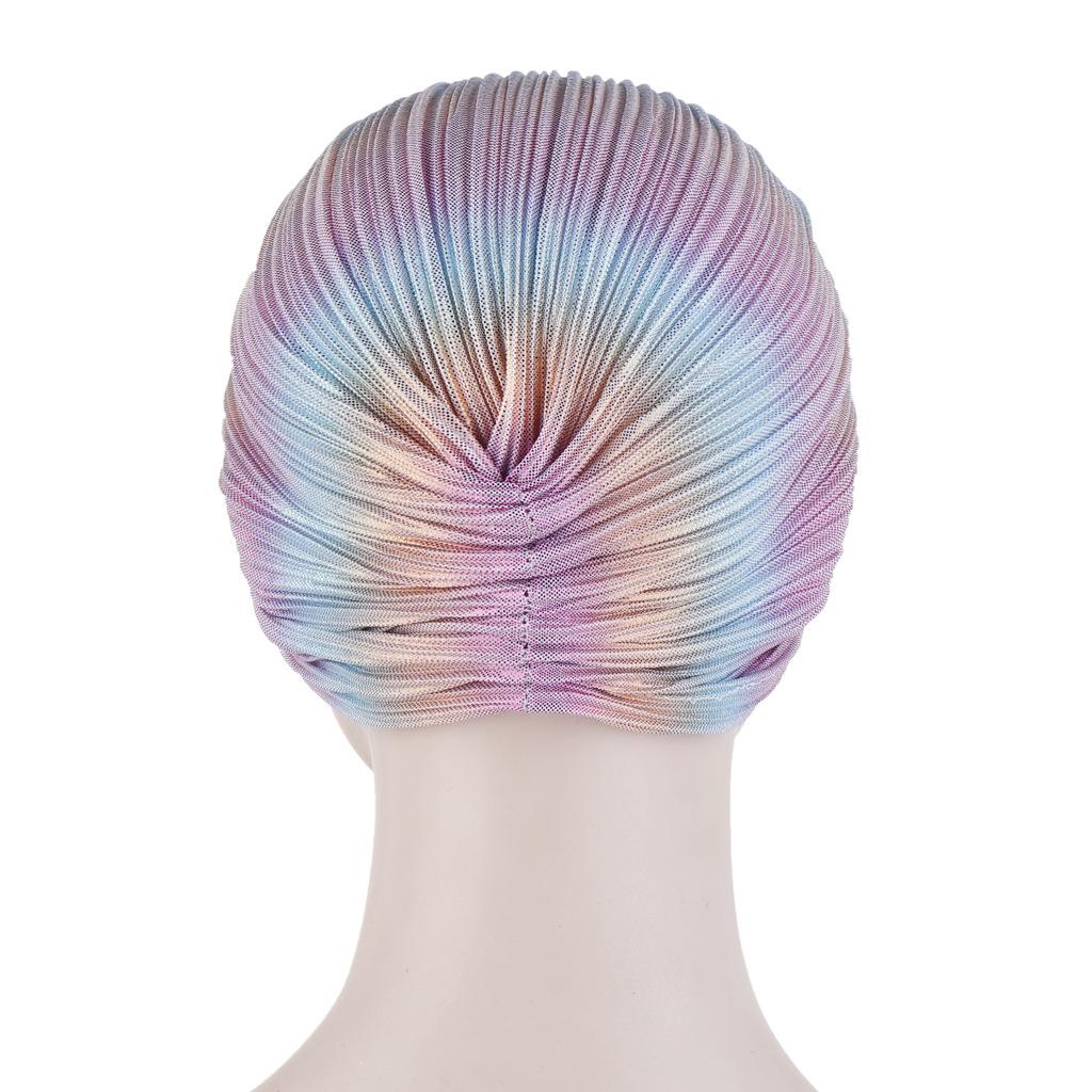 Chemo Cancer Hat Cap Pleated Turban Women Stretch Knotted Shiny Muslim Headscarf