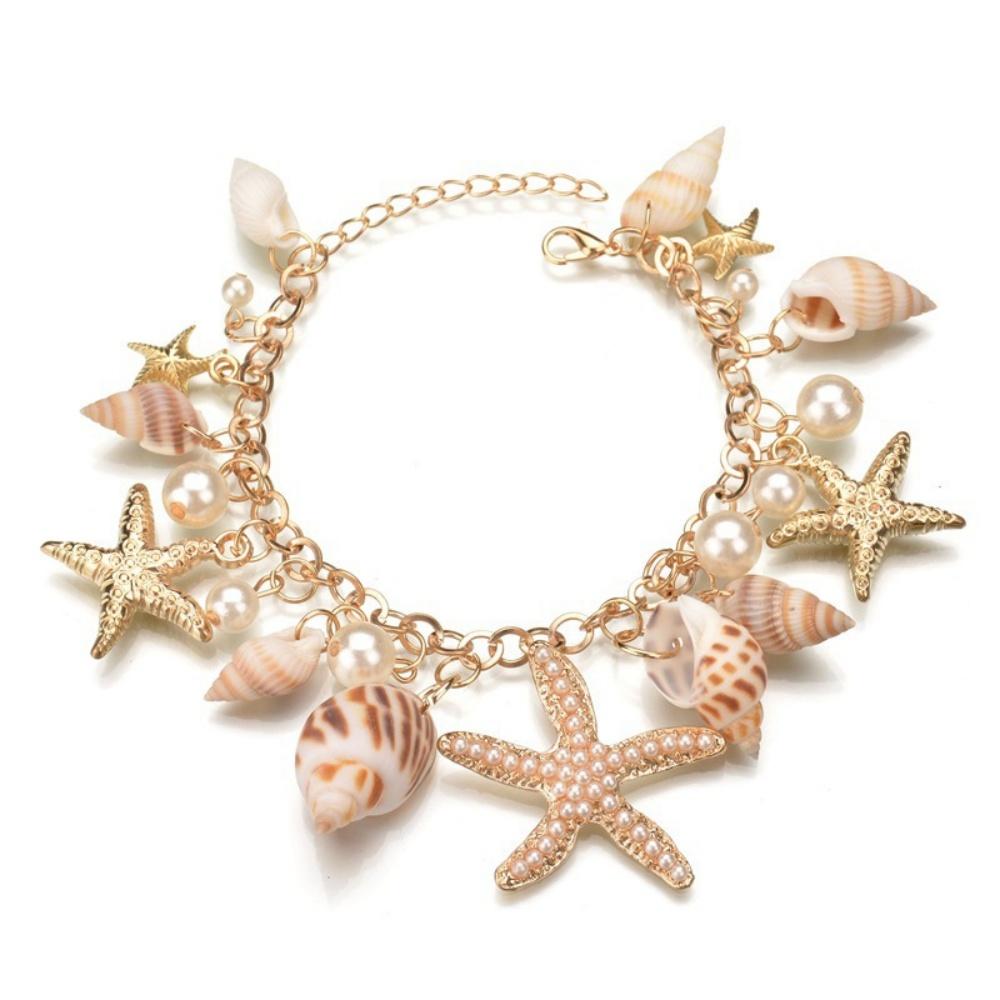 Holiday Style Ocean Series Shell Sea Star Imitation Pearl Bracelet Women s Vacation Leisure Party Exaggerated Shell Jewelry 25cm