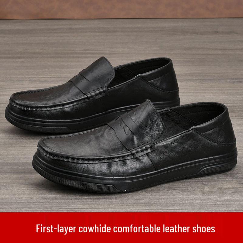 Men's Genuine Leather Casual Loafers - Versatile, Shock-Absorbing, Wear-Resistant, Soft Thick Sole Slip-ons for Driving and Business.