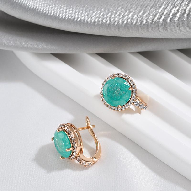 New Emerald Round Cut Zircon Drop Earrings For Women Luxury  Rose Gold Color Wedding Accessories Fine Daily Jewelry