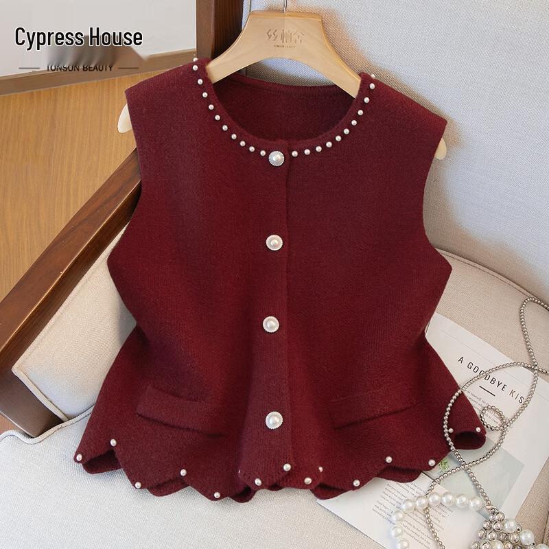 

Женский однотонный жилет Sibai She с круглым вырезом и бисером для многослойности One Size