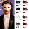 Halloween Couples Half Face Set with Tie and Brooch, 3-Piece Costume Accessories for Party