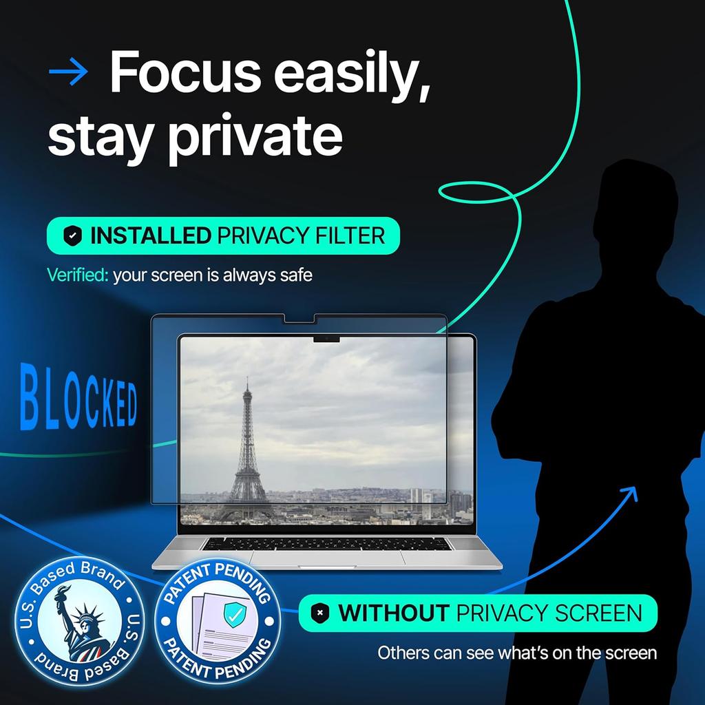 Magnetic Privacy Screen for MacBook Pro 14" M1, M2, M3 Anti-Blue Light Anti-Glare Laptop Screen Protector 13.6" 14" 15" 16" Blue Light Blocking Filter