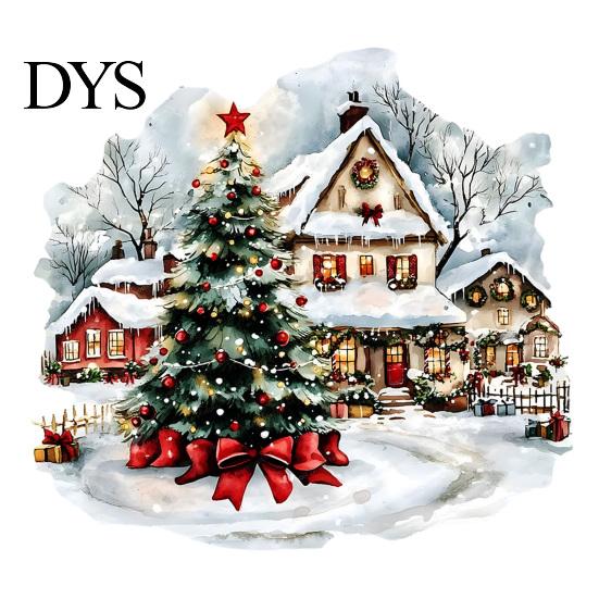 Waterproof Festive Decals Christmas Wall Decals, Watercolor Santa Claus Xmas Tree Village House Sticker, Peel Holiday Decor And Stick Removable