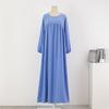 Elegant Cross-Border Long Sleeve Solid Color Midi Dress