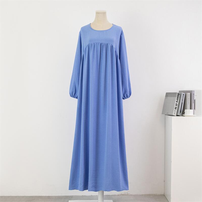 Elegant Cross-Border Long Sleeve Solid Color Midi Dress