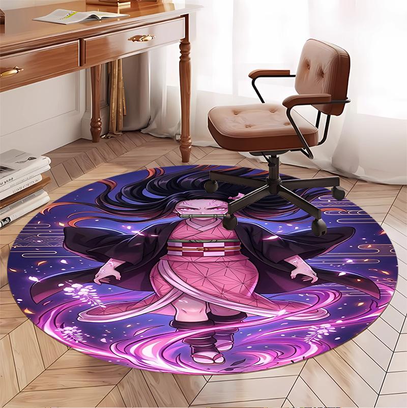 Demon Slayer Pattern Round Rug, Indoor/Outdoor Mat, for Picnic, Gameroom, Bedroom, Office, Living Room, Home Decor Carpet, Birthday Gift