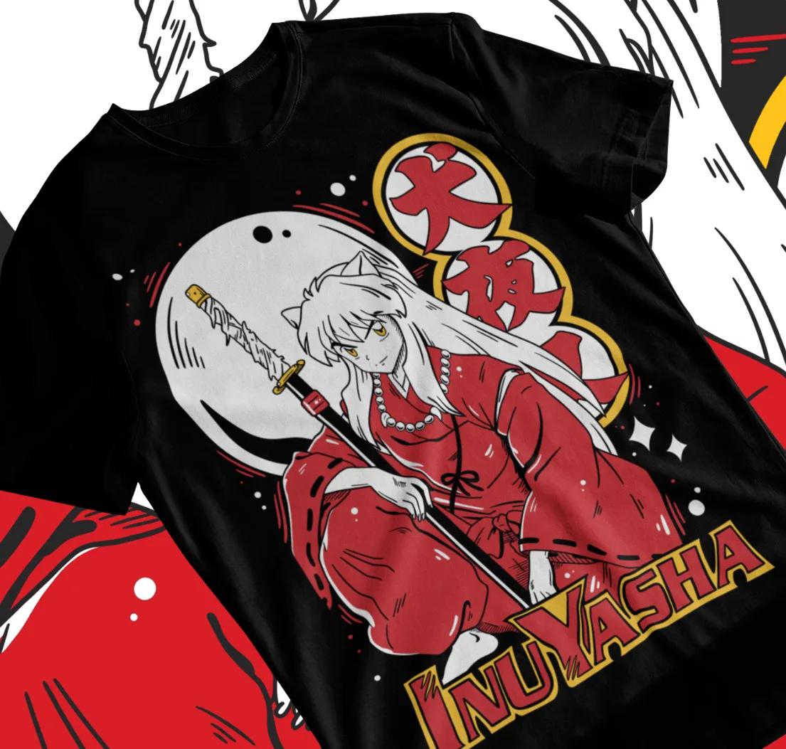 

Inuyasha Sesshot-shirt T-shirt Red Moon Inuyasha Anime Black Short Sleeve Soft Kawaii Harajuku Women Clothing Aesthetic Y2k Top S