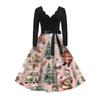 Women's Casual Fashion Long Sleeve Christmas Graphic Printed Vintage Long Dresses