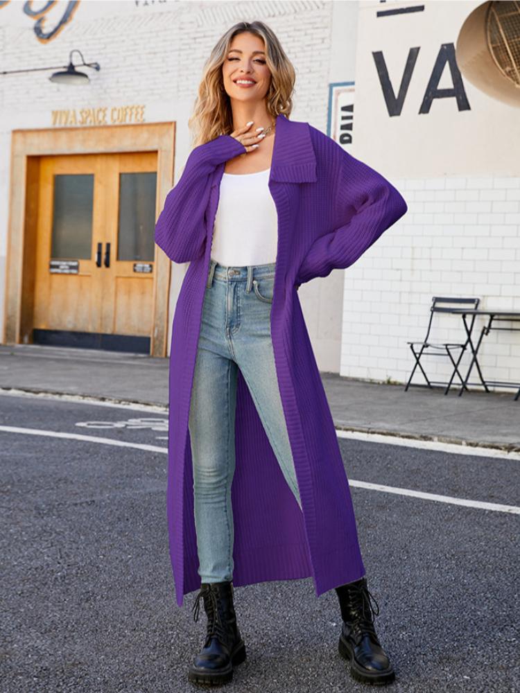 Autumn and Winter Collar Long Sweater Knitted Cardigan Casual Loose and Lazy Style Sweater Jacket