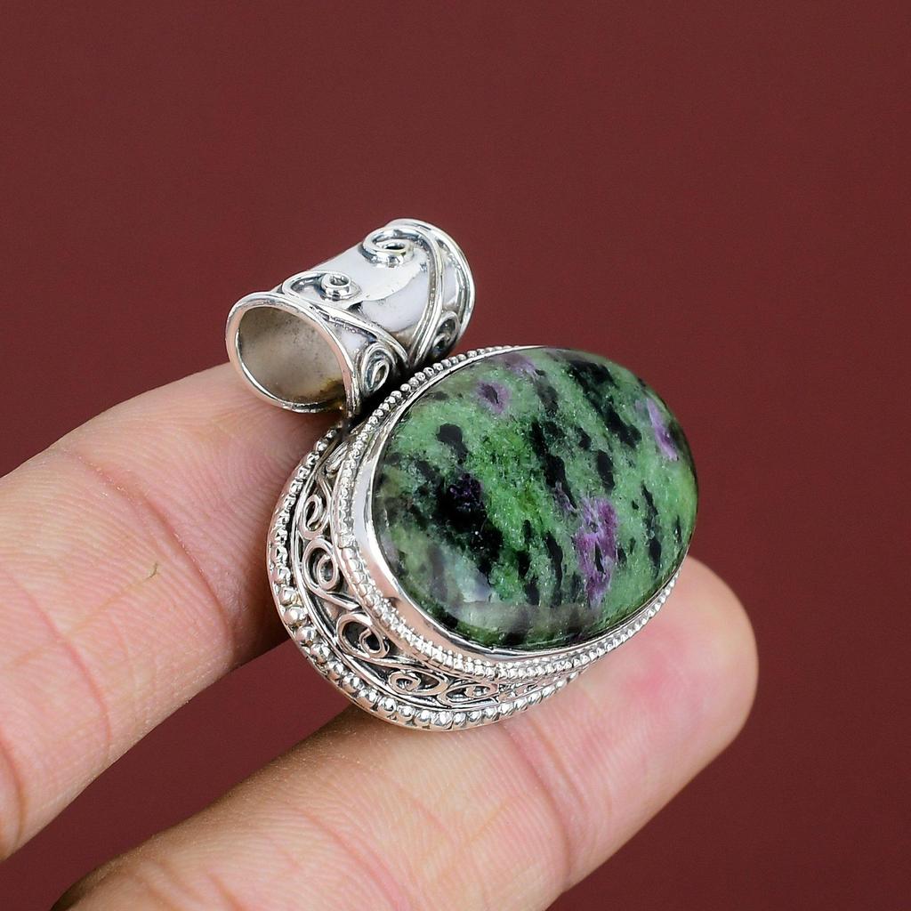 Ruby Zoisite Pendant Vintage Pendant Original Gemstone Jewelry 925 Sterling Silver Pendant Birthstone Pendant Handmade Jewelry Gifts For Him