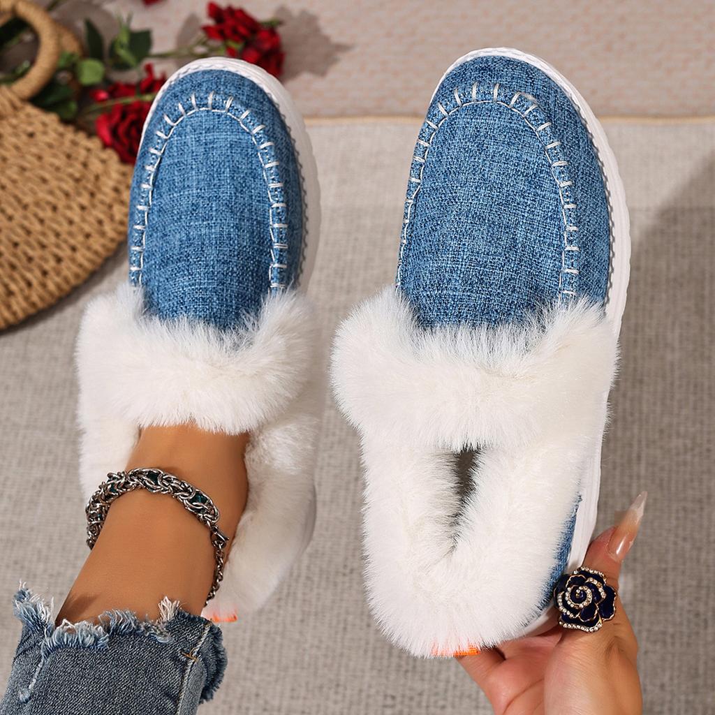 Women's Large Size Soft Sole Winter Warm Fur One Snow Boots Padded Lined Ankle Boots Anti-slip Hiking Casual Sports Cotton Boots Loafers