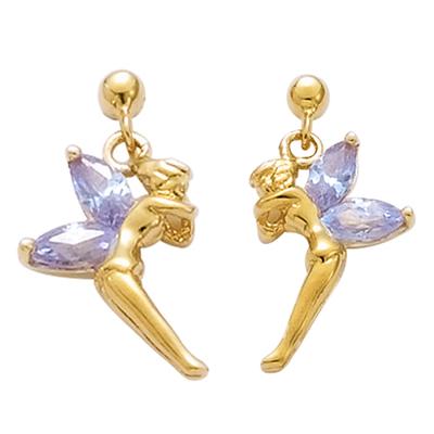 [E2139] - Gold Plated 'Tinker Bell' Lavender Gold Earrings - 19 Mm