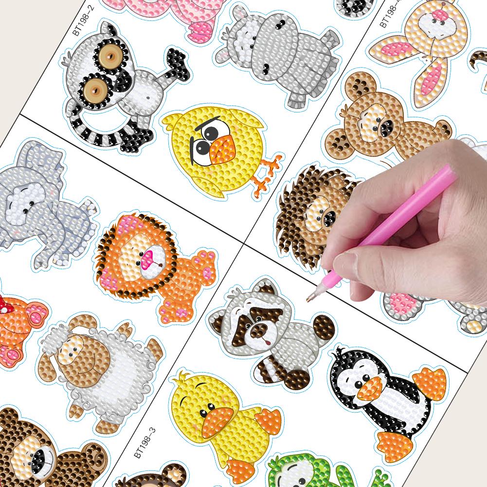 24PCS Diamond Painting Stickers Kits Art Crafts DIY Diamond Mosaic Sticker Handmade Animal Cartoon Stickers Diamond Art Sticker