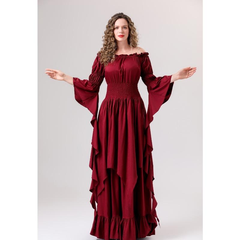 Halloween Court Vintage Long Dress Women's Medieval Dance Dress Trumpet Sleeve Plus Size Dress