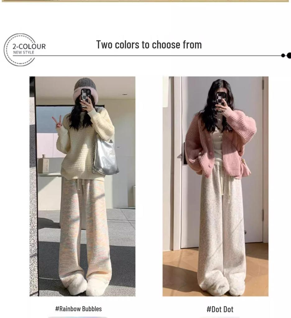 > "Petite High-Waisted Fleece-Lined Wide-Leg Pants for Autumn/Winter"