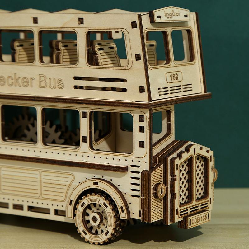 Cross-border New 3D Three-dimensional Jigsaw Puzzle Assembled Toys DIY Creative Wooden Double-decker Bus Toys Puzzle