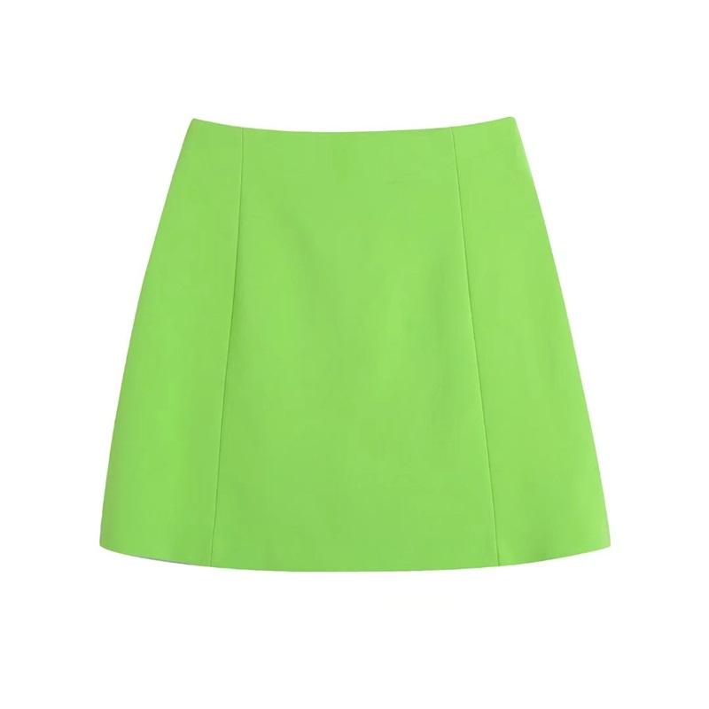 Women Fashion Green With Pockets Fitted Mini Skirt Vintage High Waist Button-Down Female Skirts Mujer Streetwear
