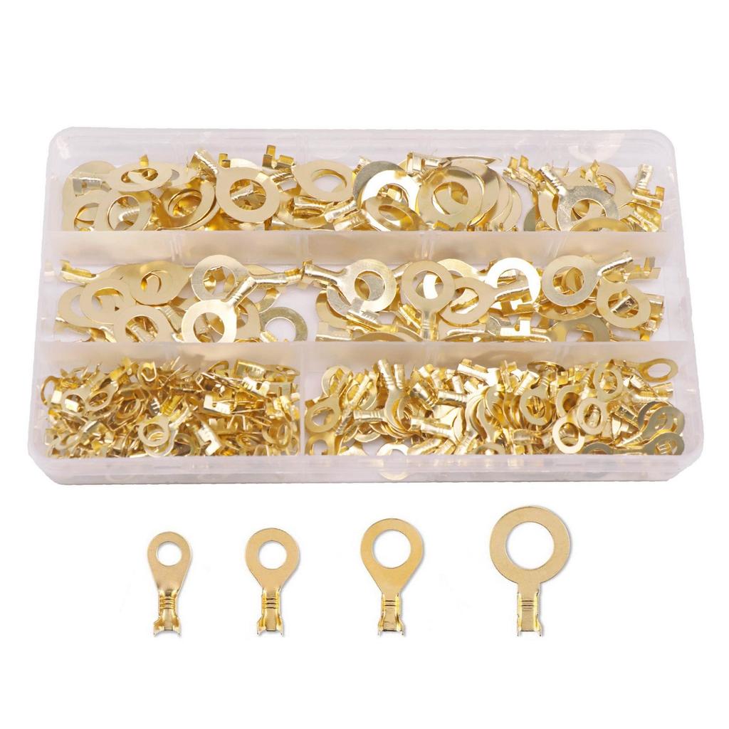 300PCS M5 M6 M8 M10 Copper Iron Ring Cable Lug Terminal O-Type Crimp Connector Non Insulated Assortment Kit