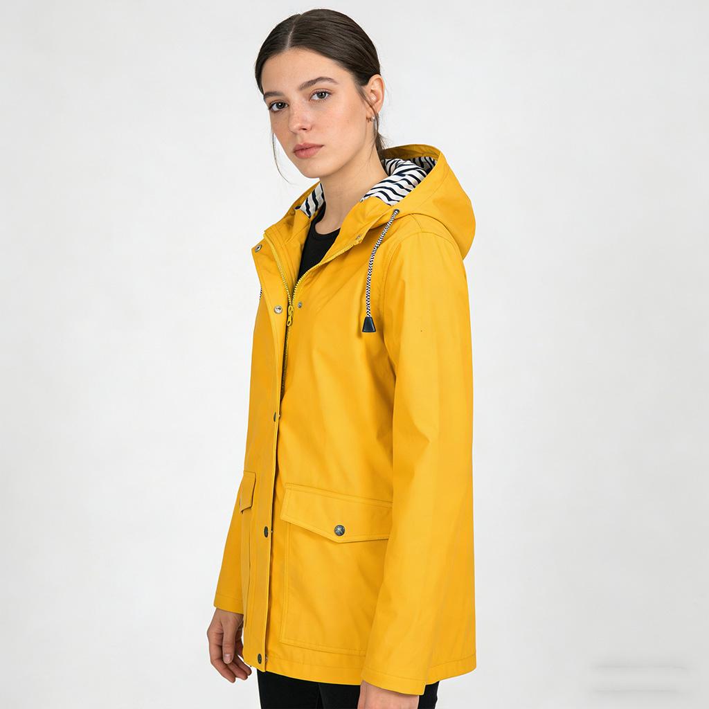 Women's Autumn and Winter Trench Coat Waterproof Women Rain Jacket Windproof Hooded Outdoor Plus Solid Raincoat